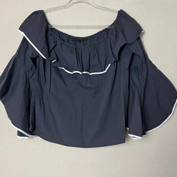 MaxSport Off The Shoulder Poplin Ruffle Frill Sleeve Top Dark Gray Size XL - Picture 3 of 5